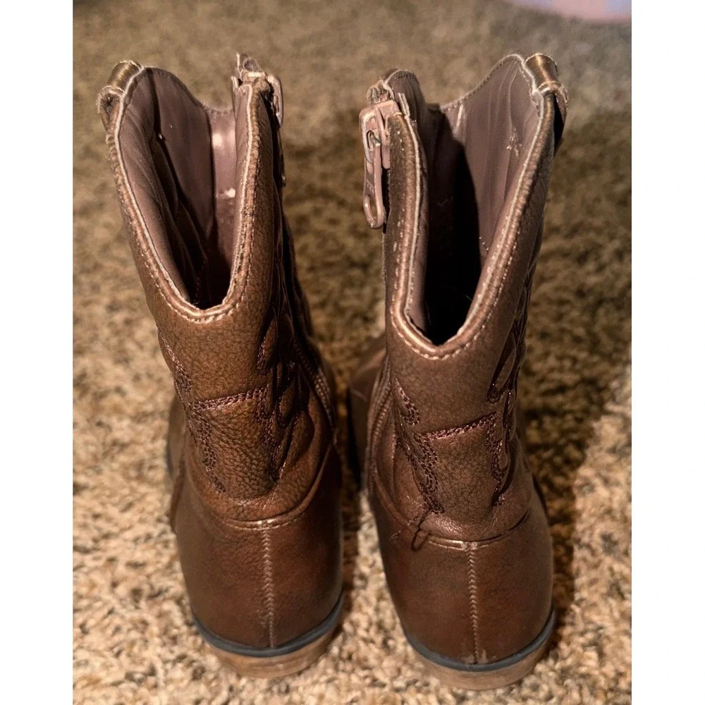 Cat & Jack Memphis Western Boots Cognac Mid-Calf Zipper Closure Size 9